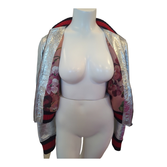 Gucci Resort 2016 Crackled Bomber Jacket Femme Silver IT 40 - Picture 10 of 10